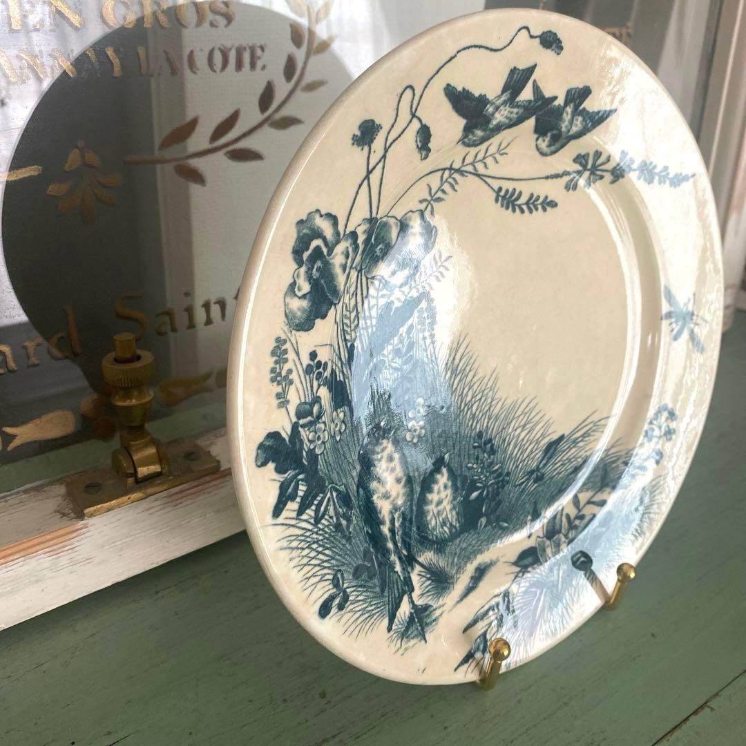 フランス　アンティーク　Bordeaux ボルトー釜プレー ト小鳥　ツバメ