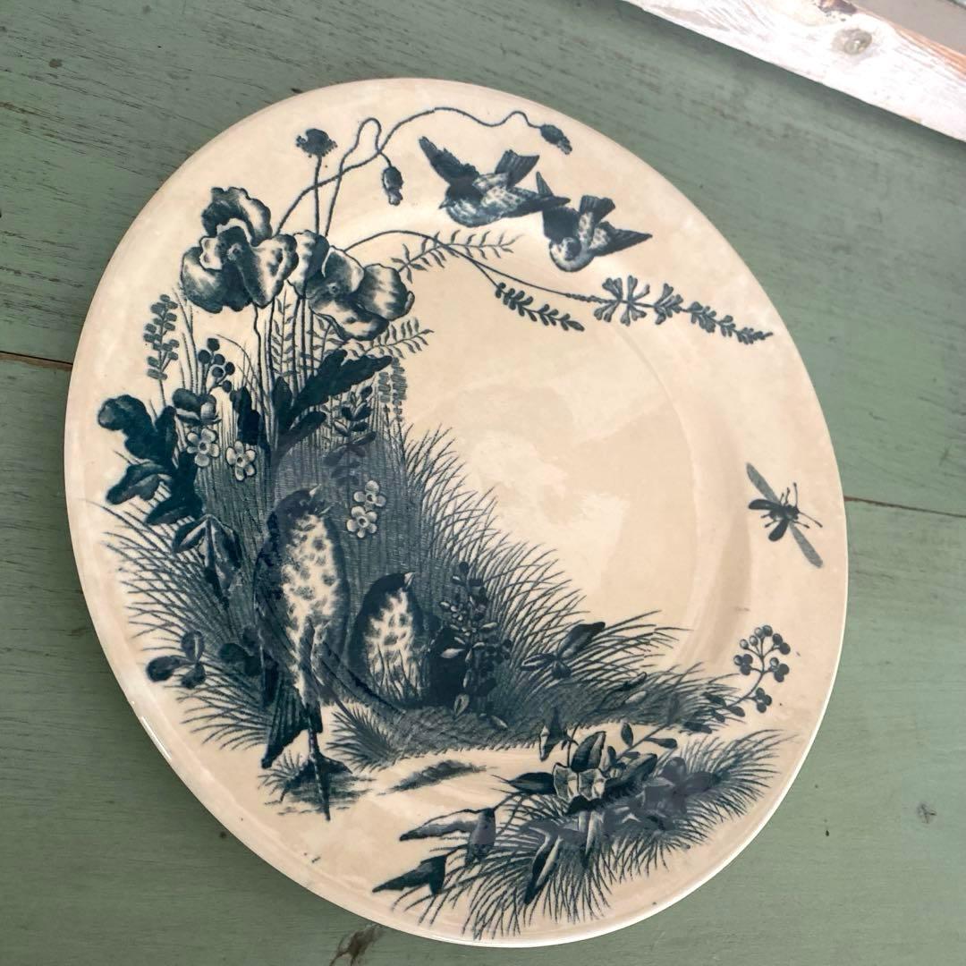 フランス　アンティーク　Bordeaux ボルトー釜プレー ト小鳥　ツバメ