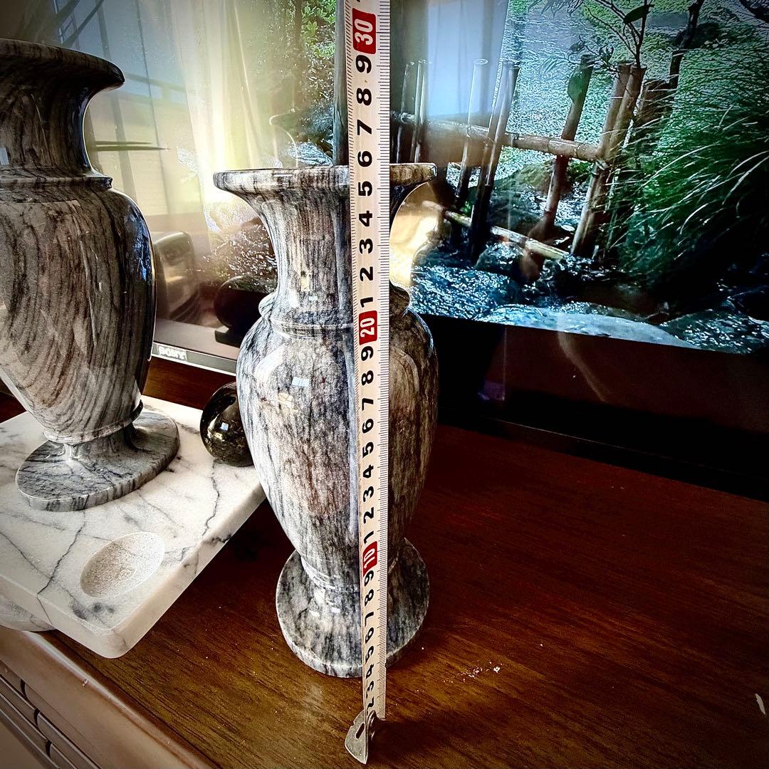 石製 花瓶 2点セット 大理石玉石透光 和モダン 庭園 置物 仏壇 花立て 侘寂