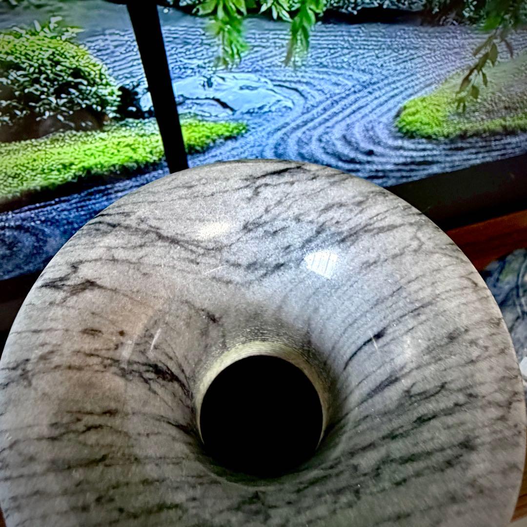 石製 花瓶 2点セット 大理石玉石透光 和モダン 庭園 置物 仏壇 花立て 侘寂