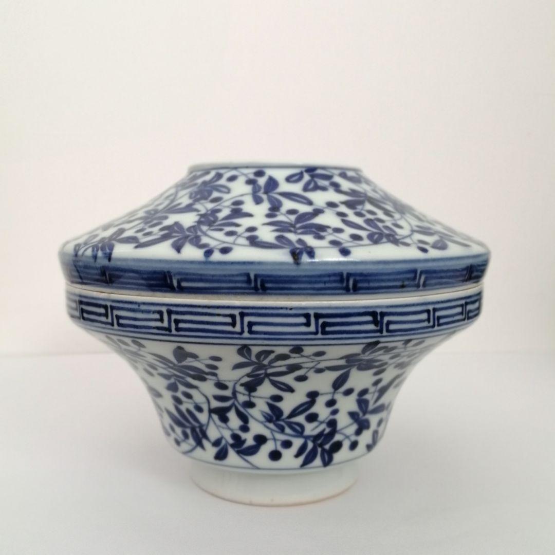 古伊万里　染付　南天文様　食籠　蓋物