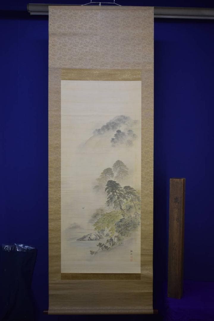 真作/久保田桃水/嵐峡/山水嵐山山水図/布袋屋掛軸HH-872