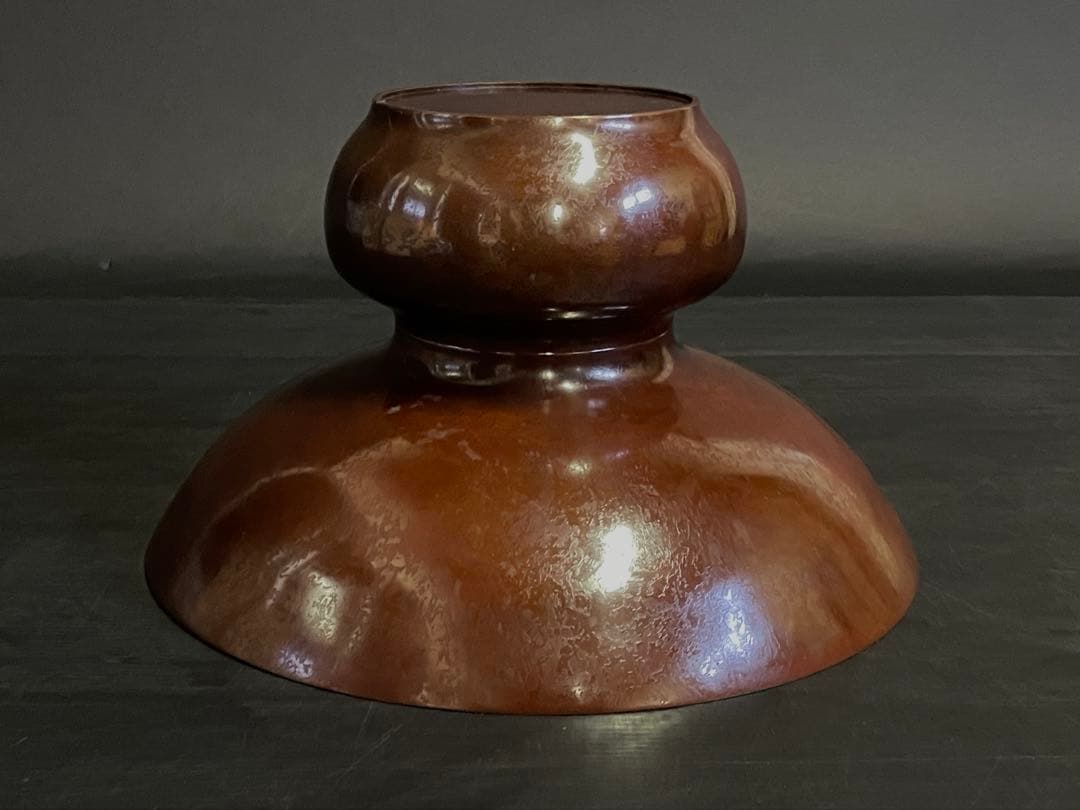 【未使用 美品】「母」 唐銅製 紫朱銅 蕪花器 宗勝造 池坊 華道 （220Ｂ）
