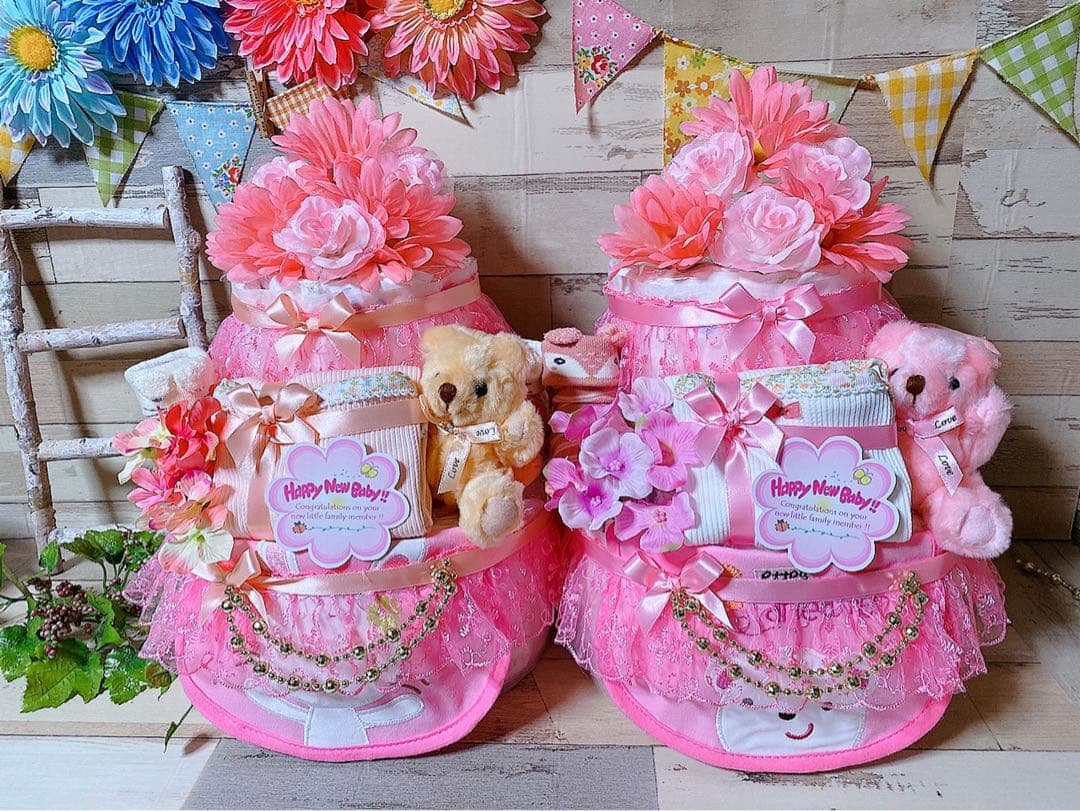 おむつケーキ・2段（大）男の子・青系
