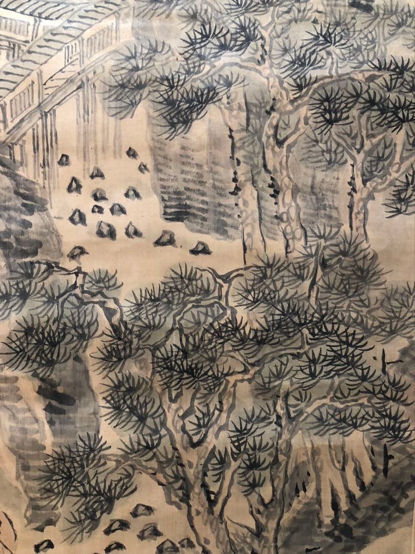 掛軸 ／絖本　／小栗憲一［山水人物図］肉筆 山水画！53