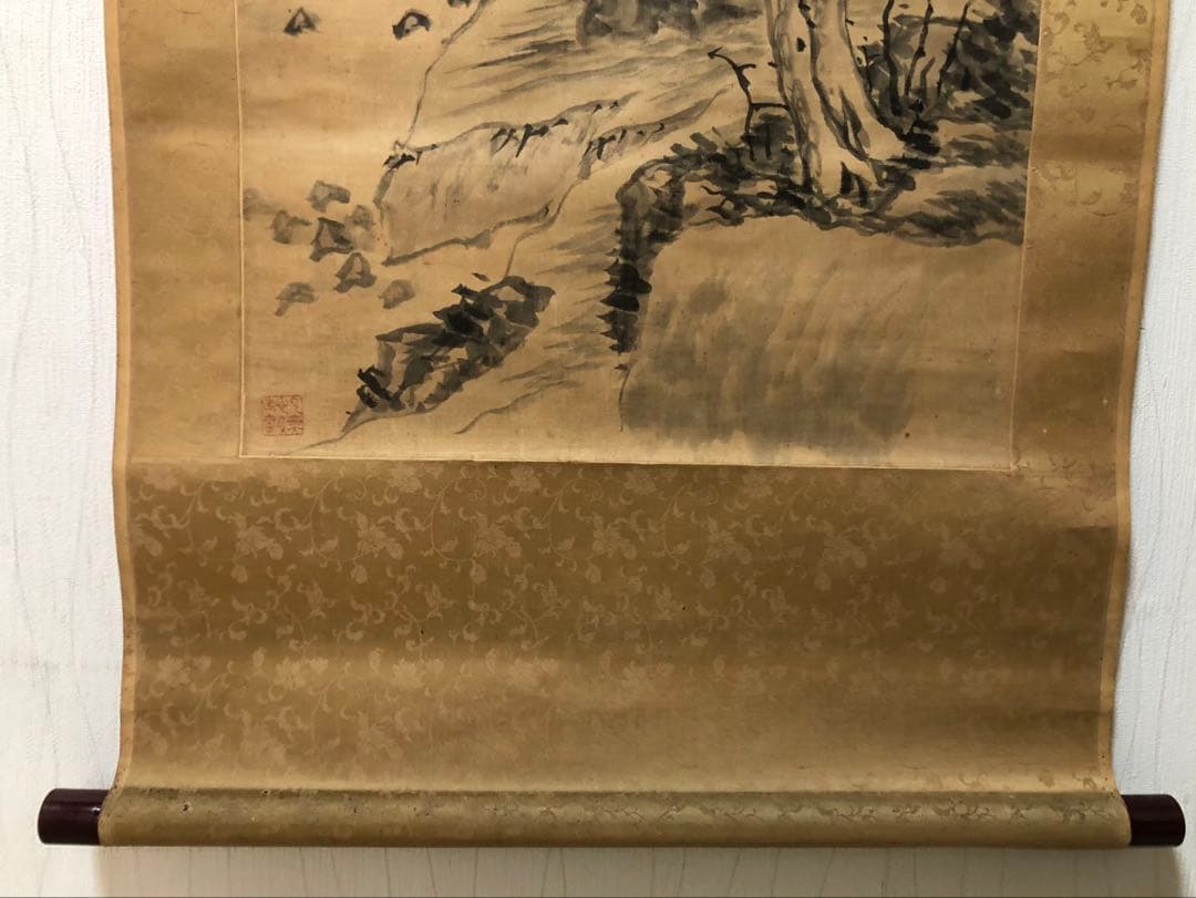 掛軸 ／絖本　／小栗憲一［山水人物図］肉筆 山水画！53