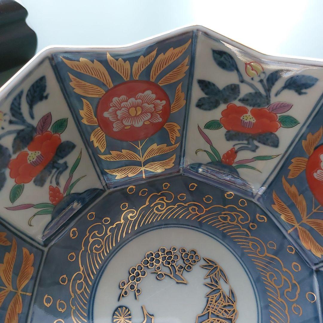 茶道具　茶懐石　波佐見焼　林九郎作　椿・牡丹花文　金彩剣先鉢