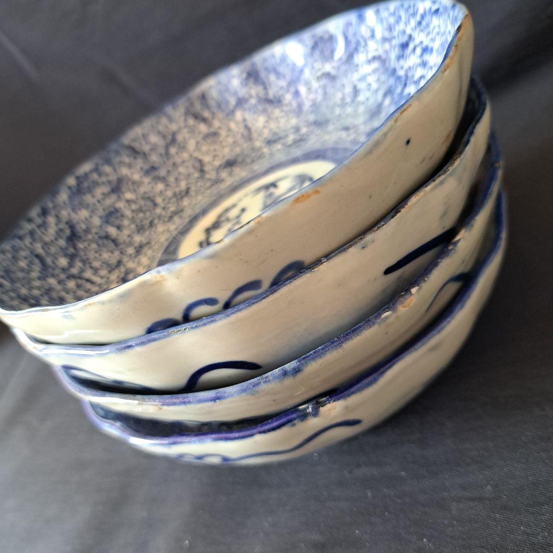 「ベロ藍の微塵唐草(みじんからくさ)」印版染付皿(直径15cm) 4客セット 骨