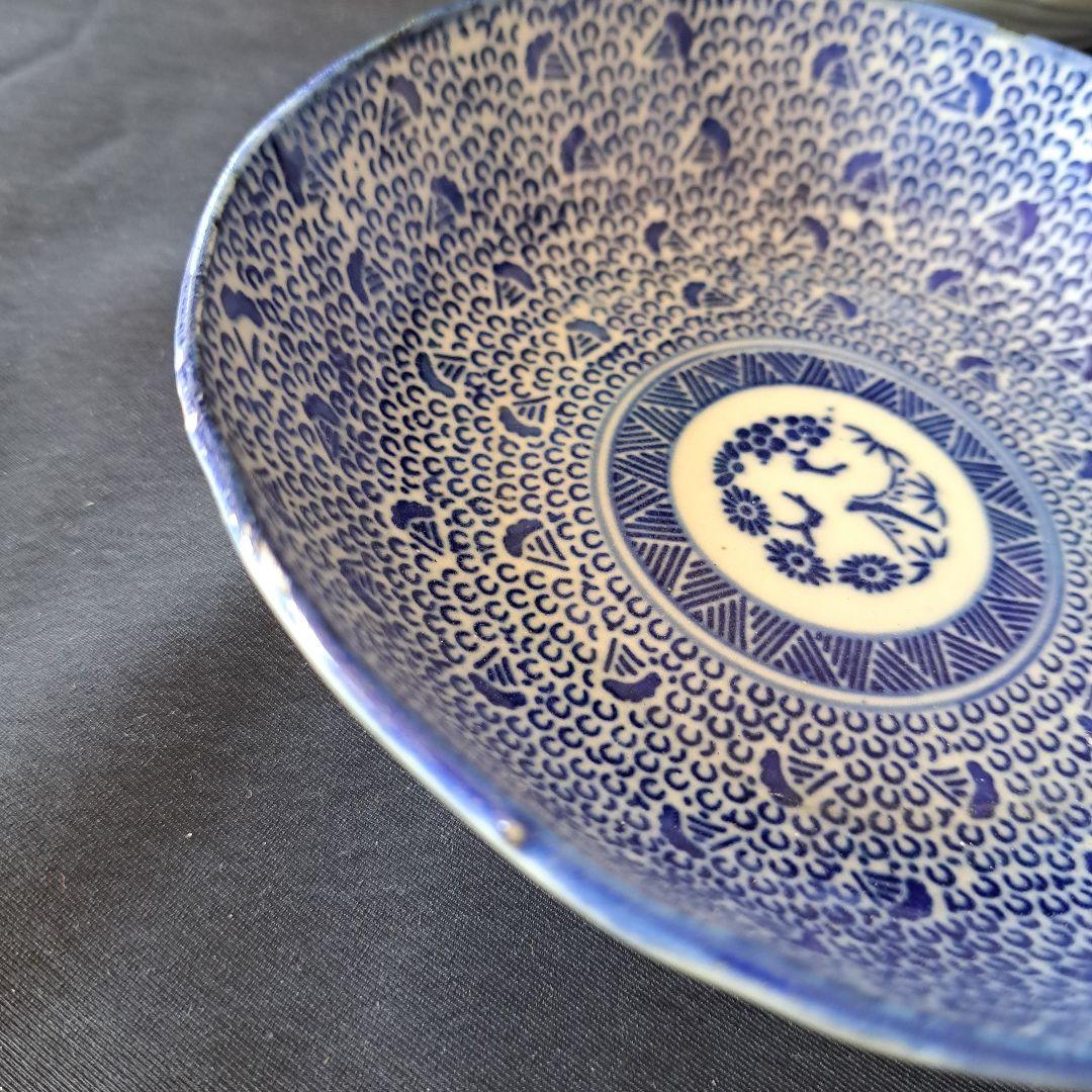 「ベロ藍の微塵唐草(みじんからくさ)」印版染付皿(直径15cm) 4客セット 骨