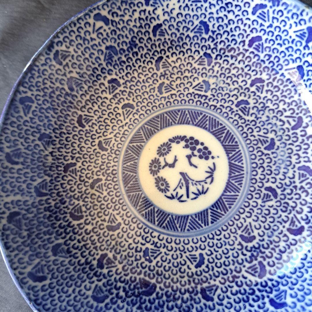 「ベロ藍の微塵唐草(みじんからくさ)」印版染付皿(直径15cm) 4客セット 骨