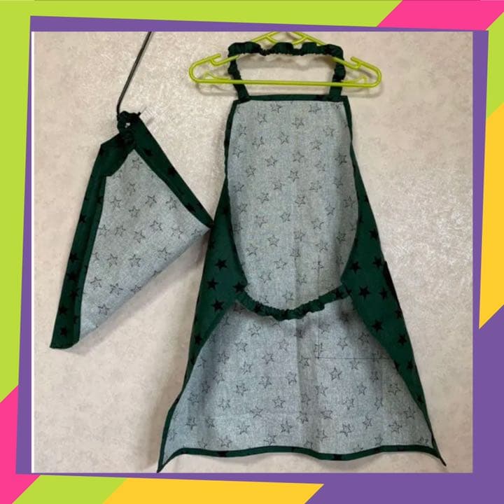 エプロン 三角巾 巾着袋 持ち手付き セット ☆