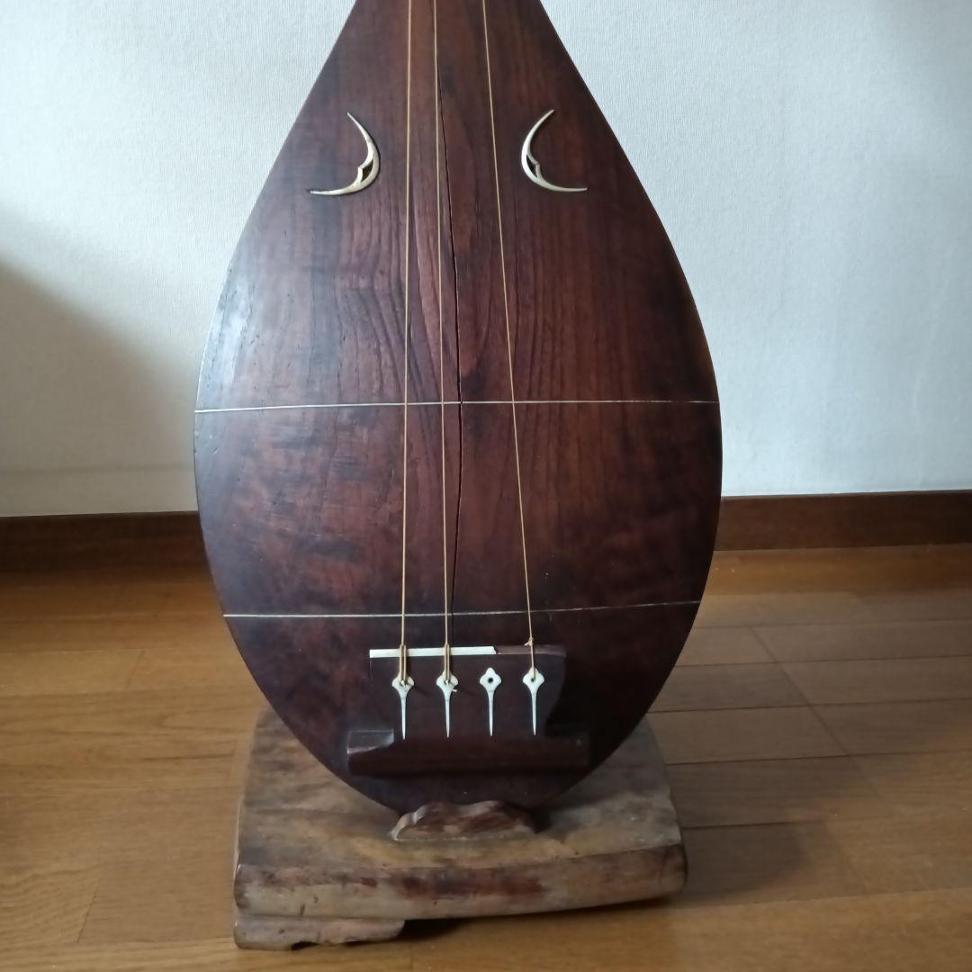 琵琶　木製 4弦 和楽器 スタンド付き