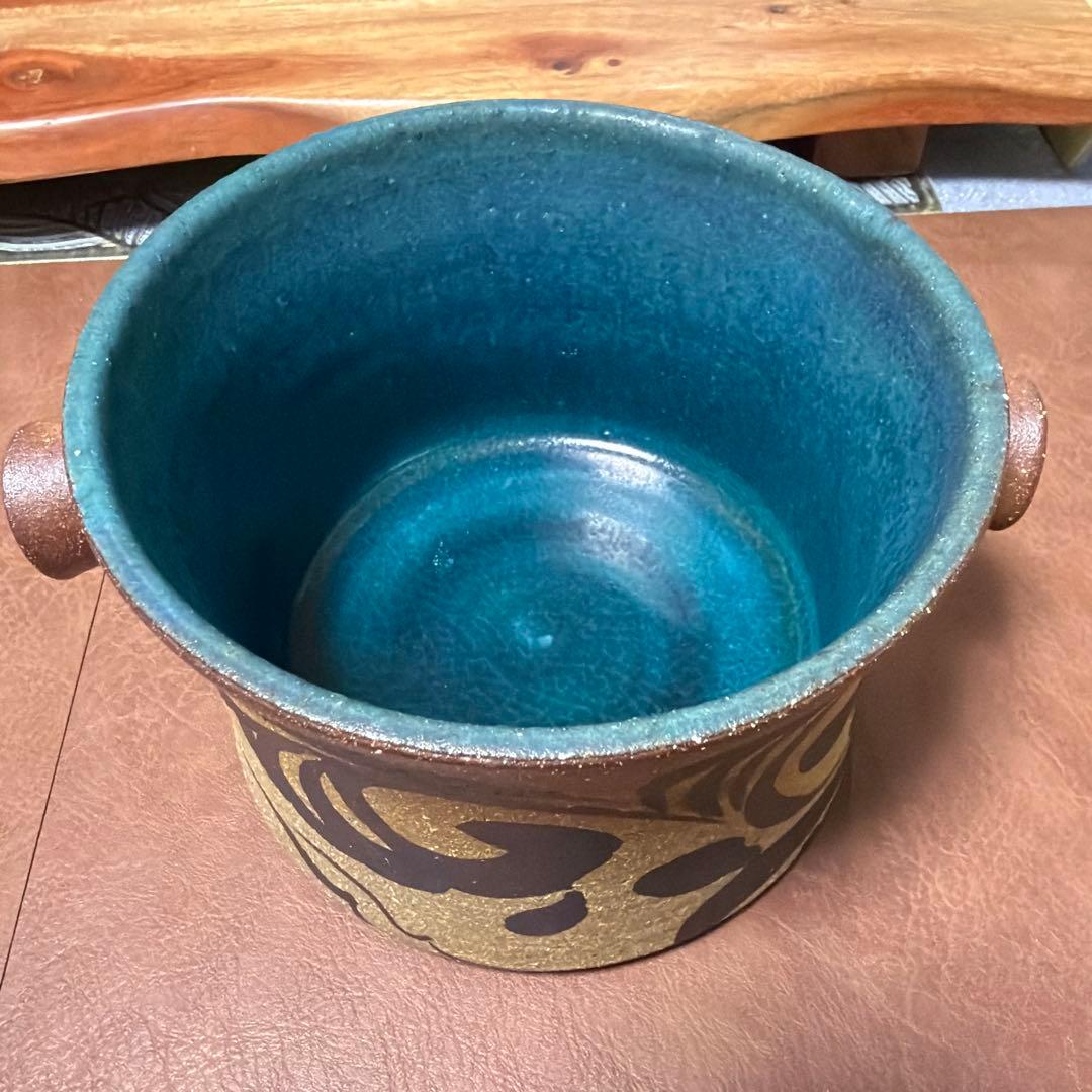 【新品】　沖縄やちむん　陶器　手描き　アイスペール　ワイン　シャンパンクーラー