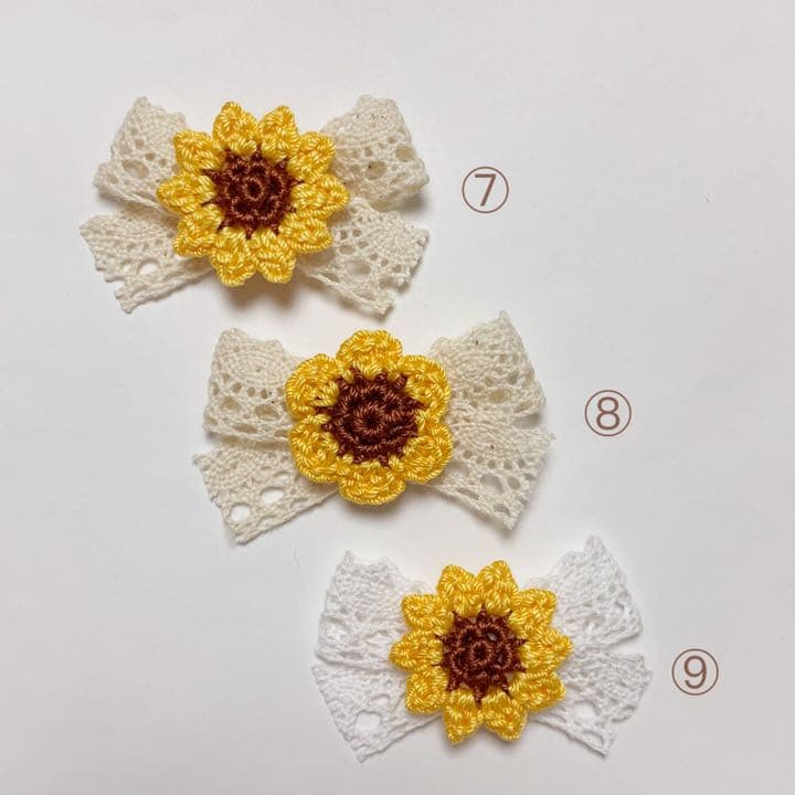 レースひまわり　ベビーキッズヘアクリップ　ヘアゴム　ヘアピン  ハンドメイド