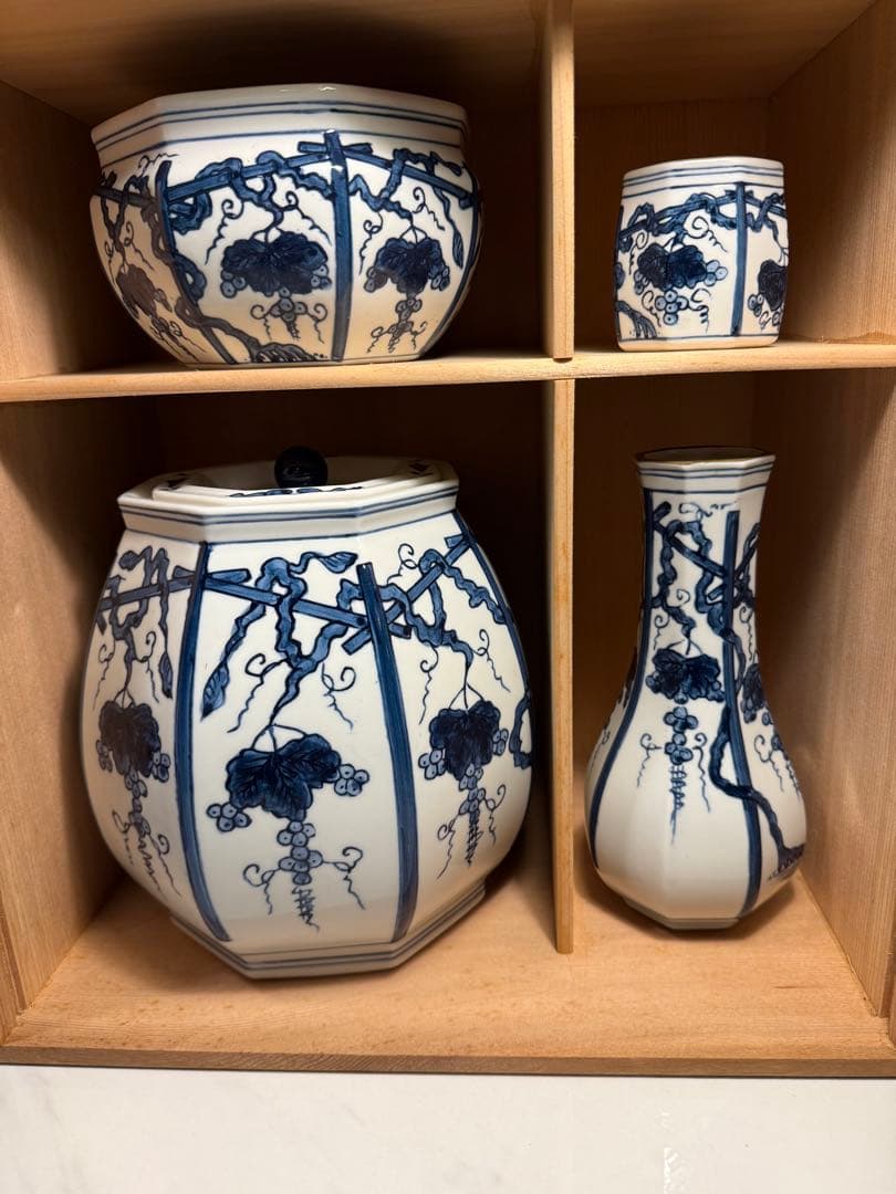 皆具　『平安　鈴木康月造』『染付』『ぶどう棚皆具』　共箱　茶道具