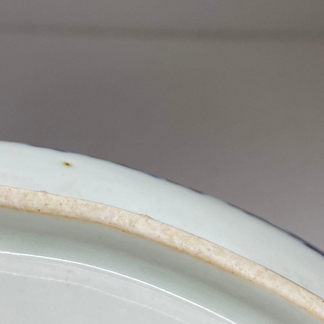 古伊万里　染付蛸唐草　扇面皿　膾皿　幅20.2㎝直径14.7㎝東な7-0405①