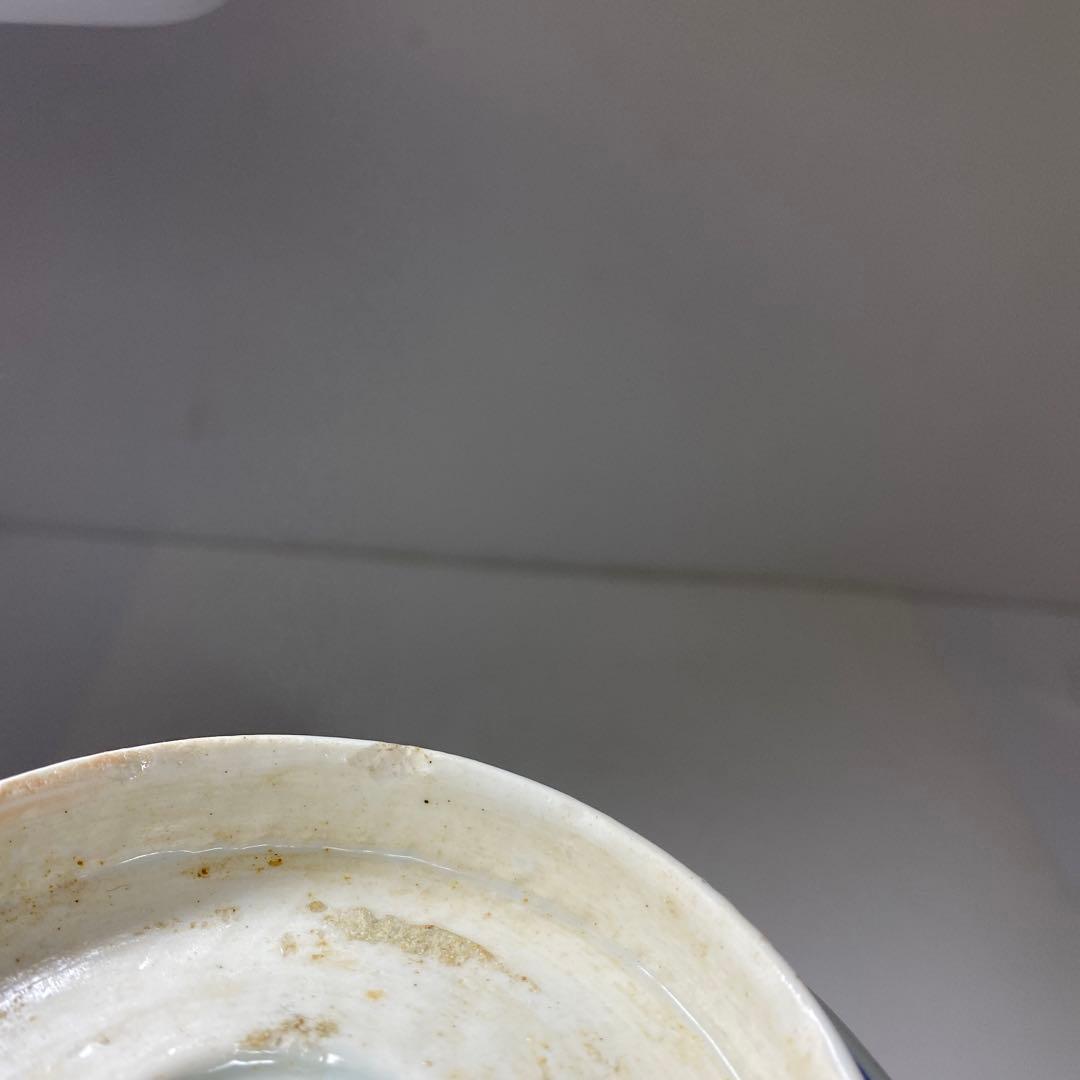 古伊万里　染付蛸唐草　扇面皿　膾皿　幅20.2㎝直径14.7㎝東な7-0405①