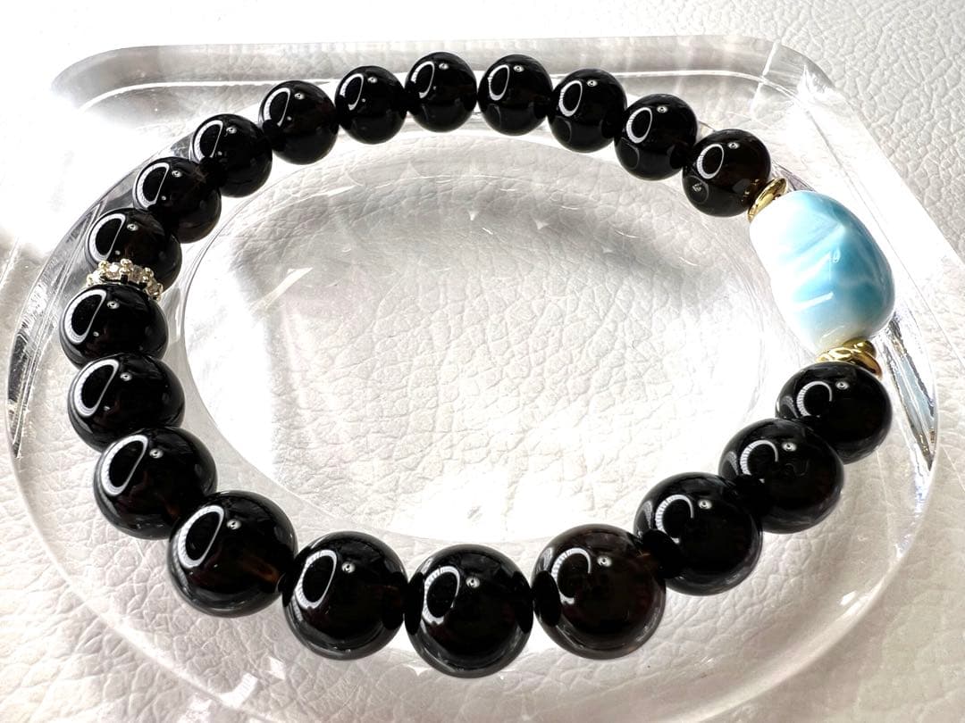 高品質ハートラリマー♡モリオンブレスレット　Morion Larimar