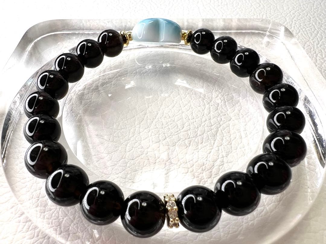 高品質ハートラリマー♡モリオンブレスレット　Morion Larimar