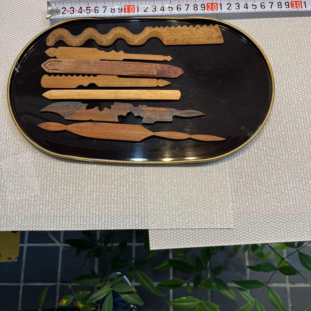 和菓子　(和菓子職人専門道具）木製煉り切り細工へら7点セット(中古）