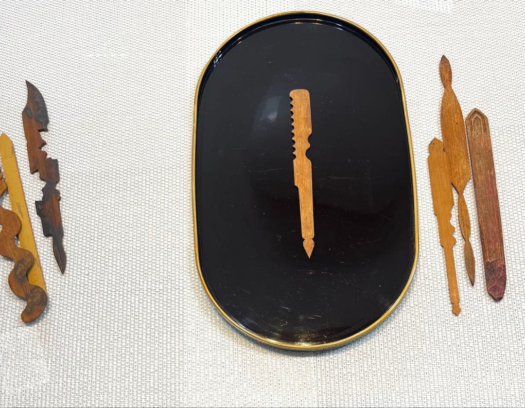 和菓子　(和菓子職人専門道具）木製煉り切り細工へら7点セット(中古）