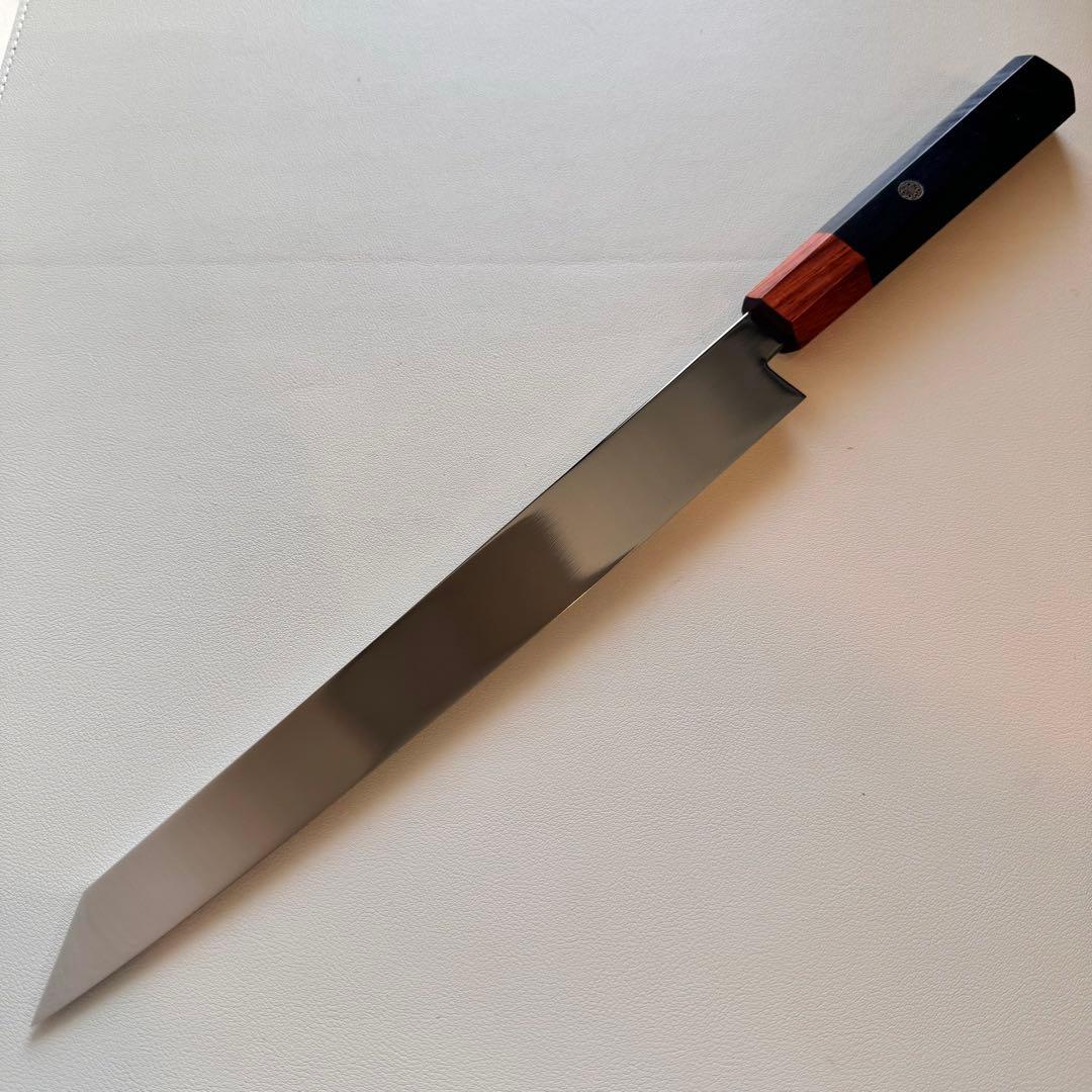 270mm 切付柳刃包丁 鏡面 黒檀紫檀八角柄 刺身包丁 全鋼┝