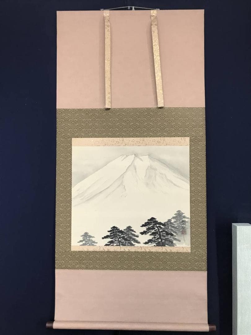 【真作】登志/富士雪景図/山水図/富士山図/横物/掛軸/名家伝来/AC-638