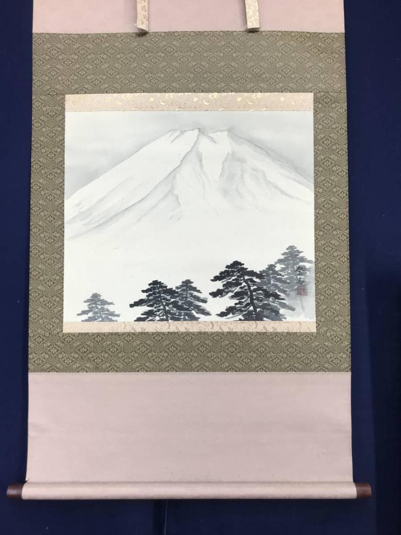 【真作】登志/富士雪景図/山水図/富士山図/横物/掛軸/名家伝来/AC-638