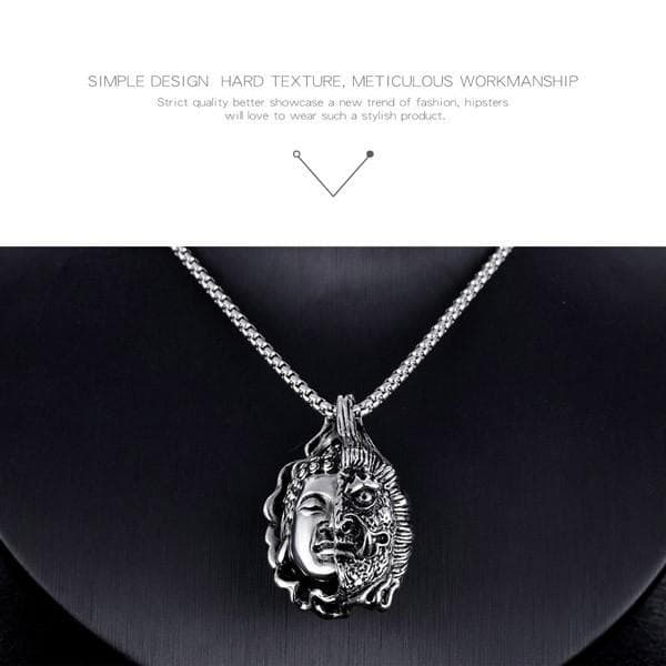 ペンダント ネックレス 半面 阿修羅 仏像 観音 悪魔　鬼と仏　奇妙な半面