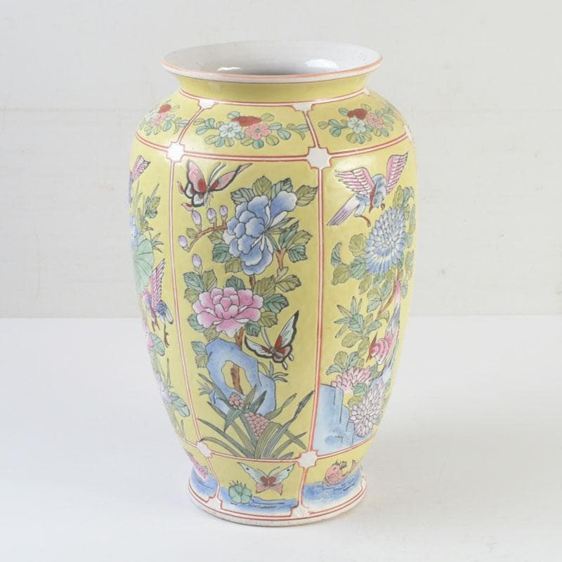 中国　粉彩　花草鳥文瓶　花瓶　V　9820A