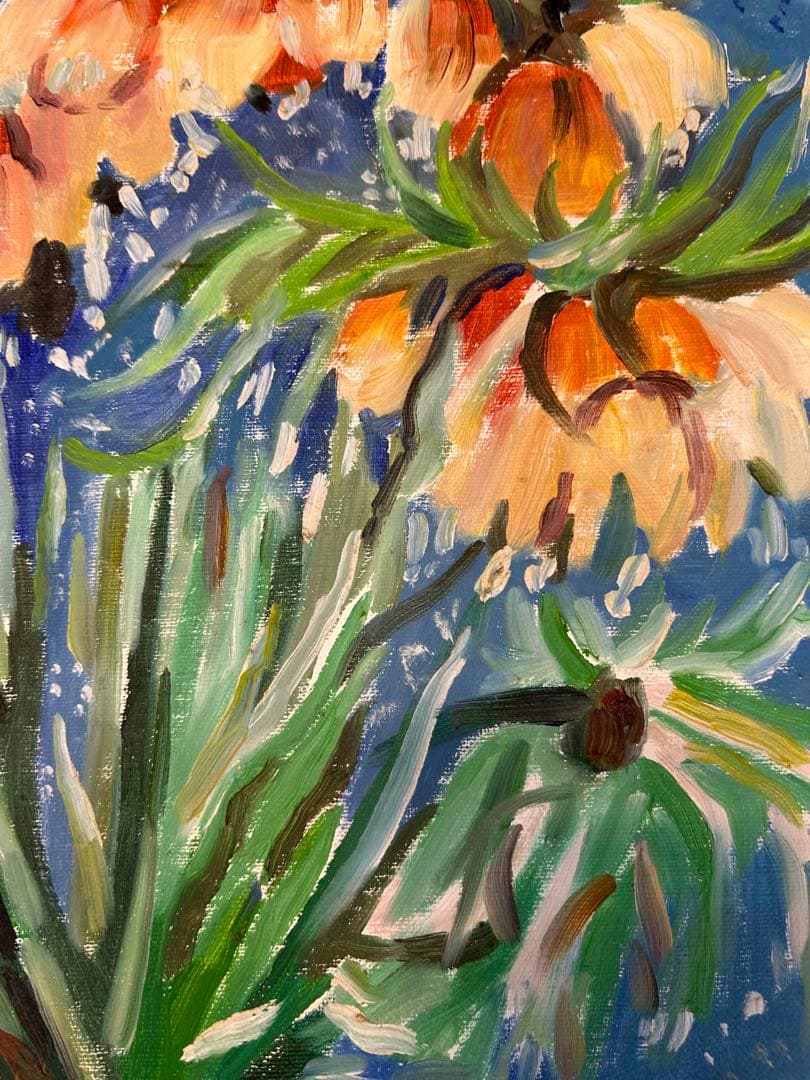 銅花瓶の花 油彩画 肉筆画　サイズ50cmx60cm