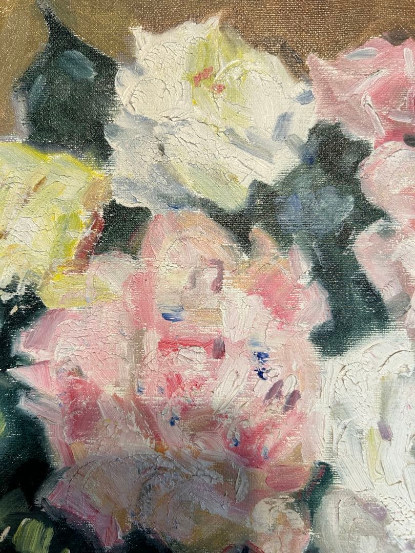 銅花瓶の花 油彩画 肉筆画　サイズ50cmx60cm