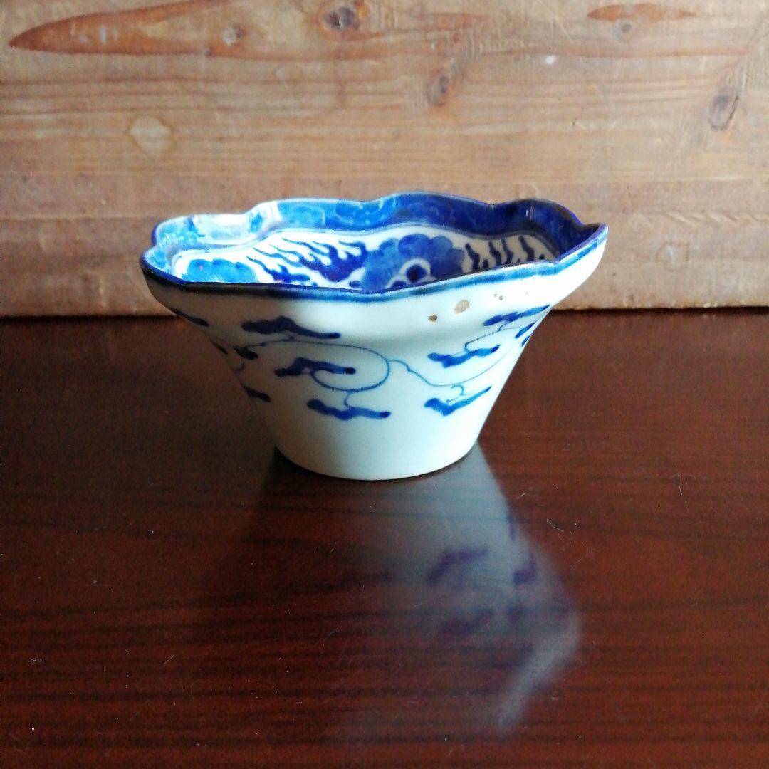 古伊万里　染付波頭縁中鉢　14.5cm　江戸後期
