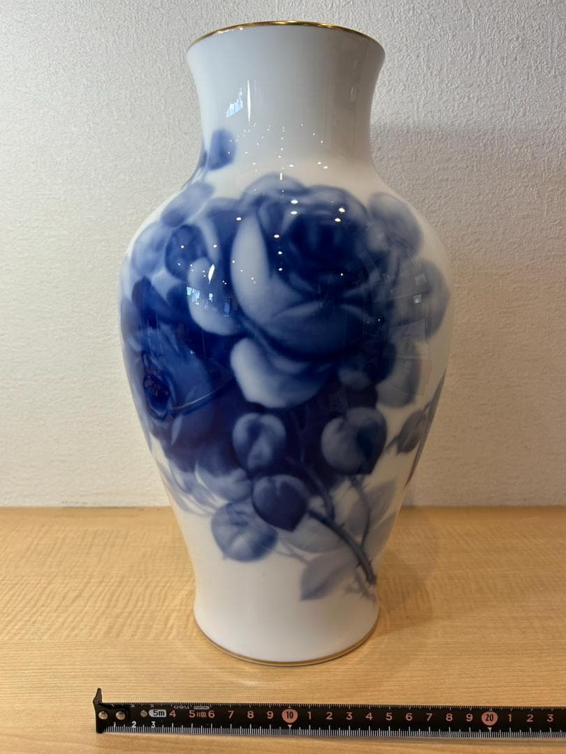 大倉陶園 花瓶 ブルーローズ 36cm OKURA CHINA 箱付 自宅保管品