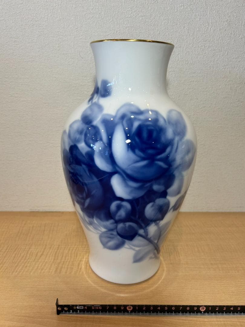 大倉陶園 花瓶 ブルーローズ 36cm OKURA CHINA 箱付 自宅保管品