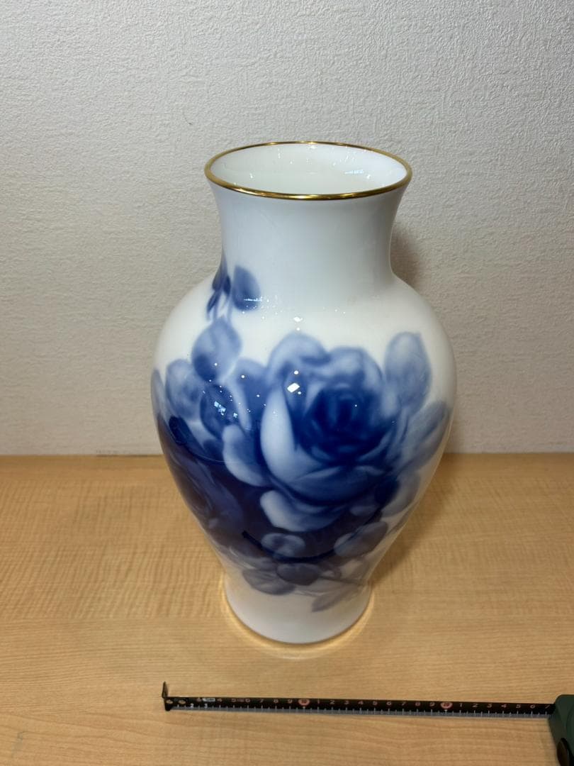 大倉陶園 花瓶 ブルーローズ 36cm OKURA CHINA 箱付 自宅保管品