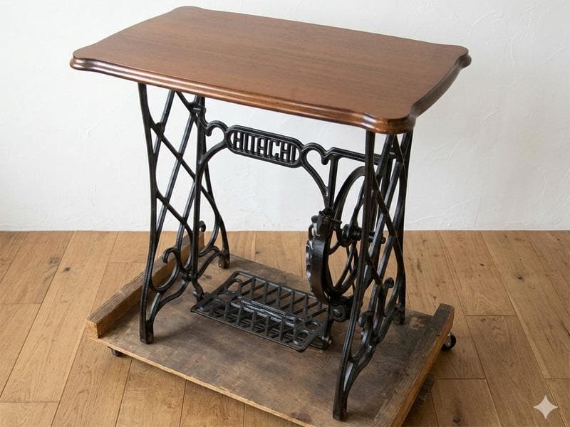 優美な曲線 木製テーブル 鉄脚 鋳物 ミシン脚