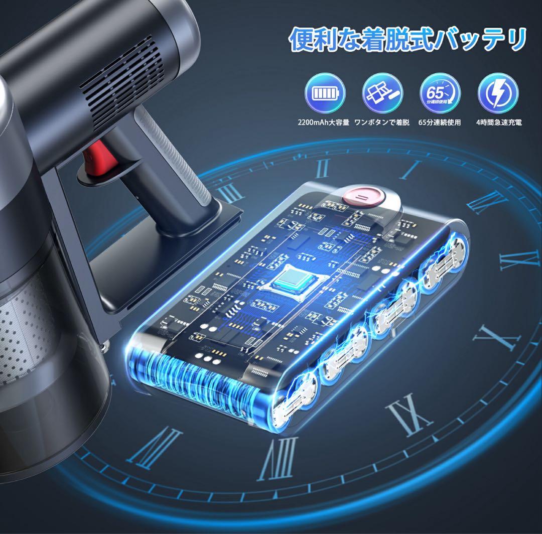 掃除機 コードレス　グリーンLEDライト付60Kpa強力吸引　65分連続稼働