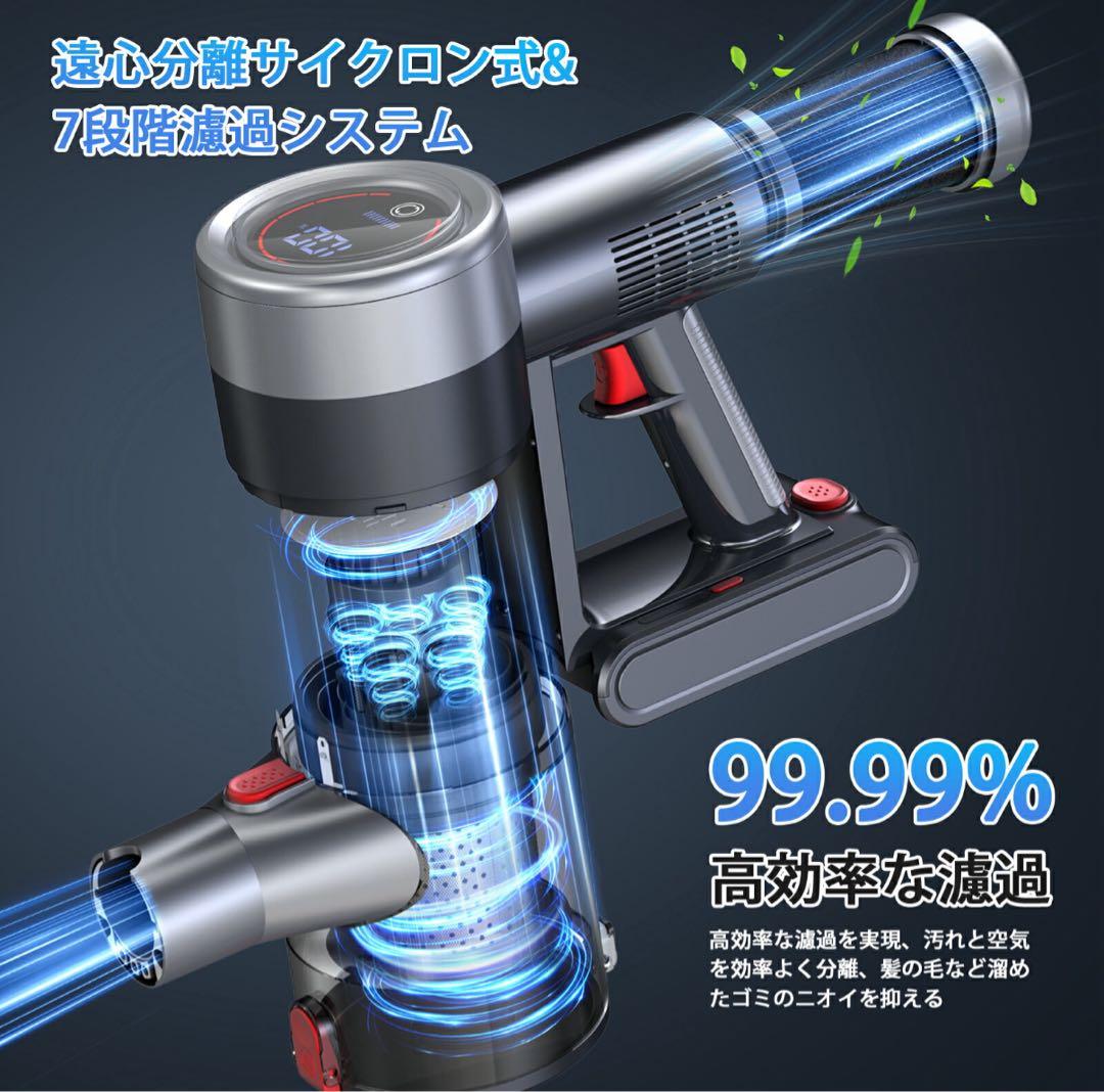 掃除機 コードレス　グリーンLEDライト付60Kpa強力吸引　65分連続稼働