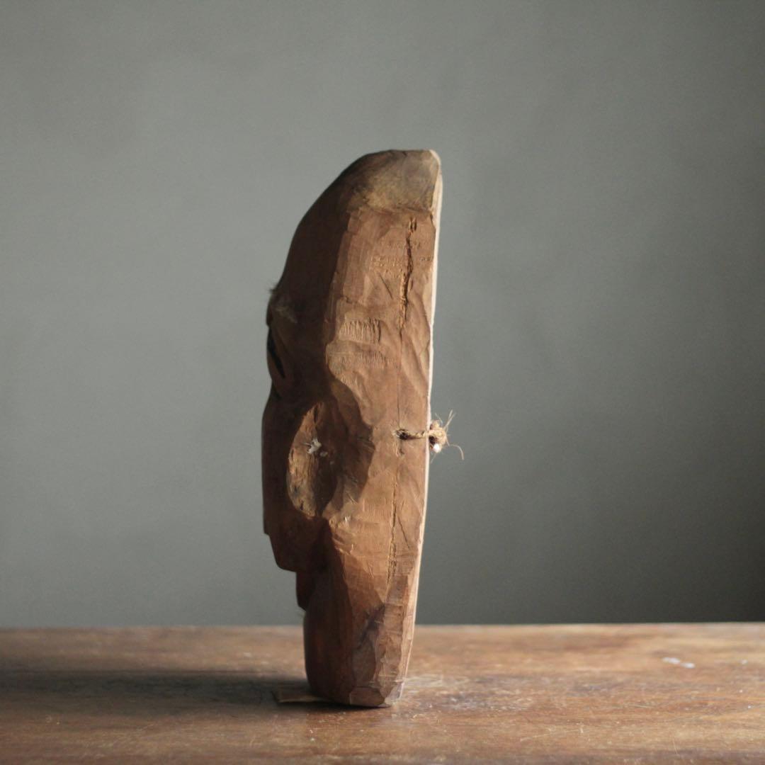 古い 木彫 面 おきな 民芸 古道具 アンティーク オブジェ