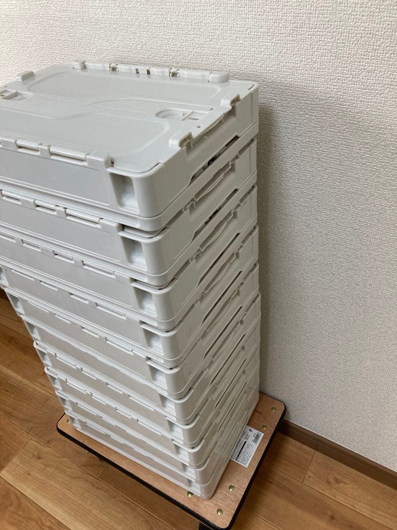 折りたたみコンテナ エコン ふた一体型 20L オフ白 10個セット　台車は別