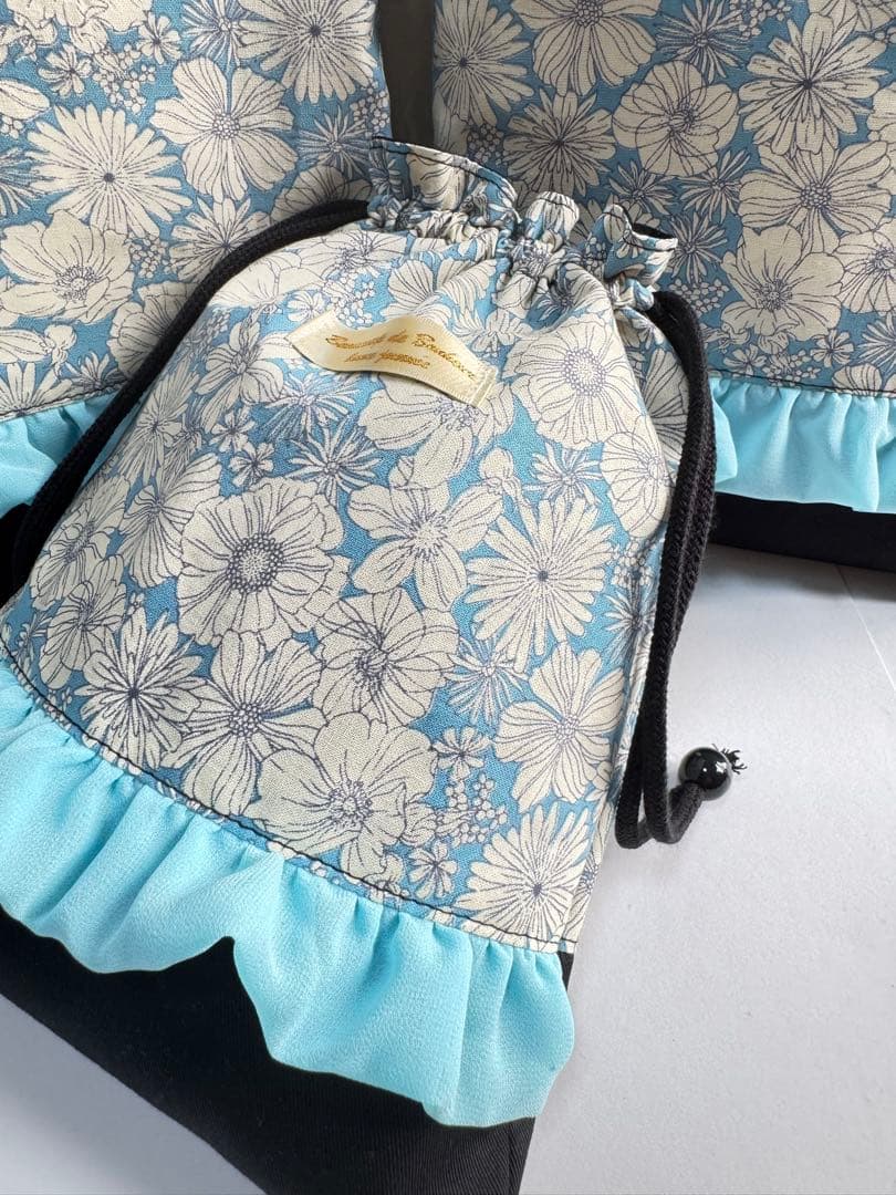 ターコイズブルー　レッスンバッグ　入園入学準備　巾着　給食袋　上履き入れ　手提げ