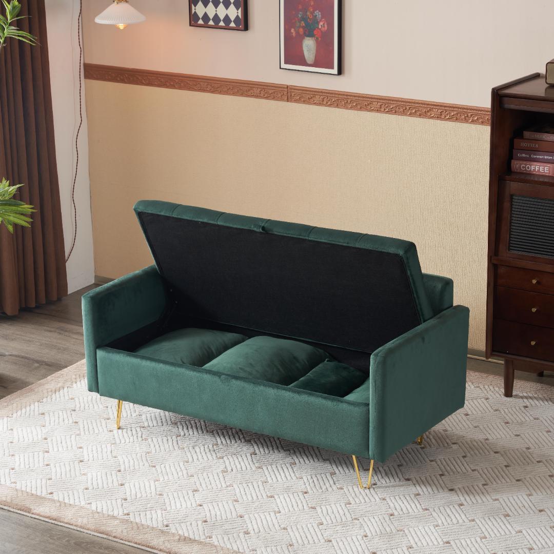 【新品】収納付き2人掛けソファ クッション4個&金属脚付き