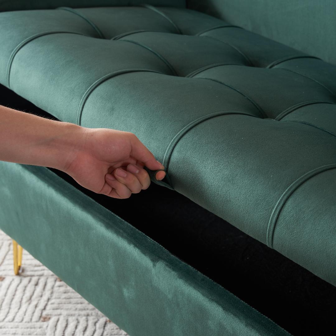 【新品】収納付き2人掛けソファ クッション4個&金属脚付き