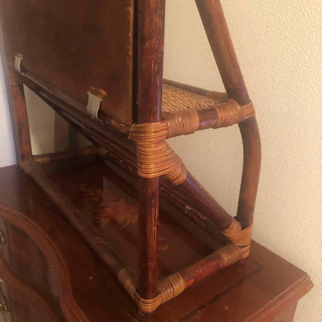 【たのメル便送料込】　ヴィンテージ　ラタン　ミラー　立て掛け　壁掛け　タオルバー