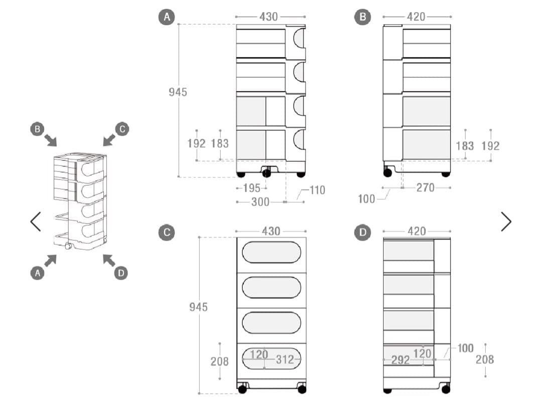 ル*ス様 【美品】ボビーワゴン B-LINE 4段5トレー