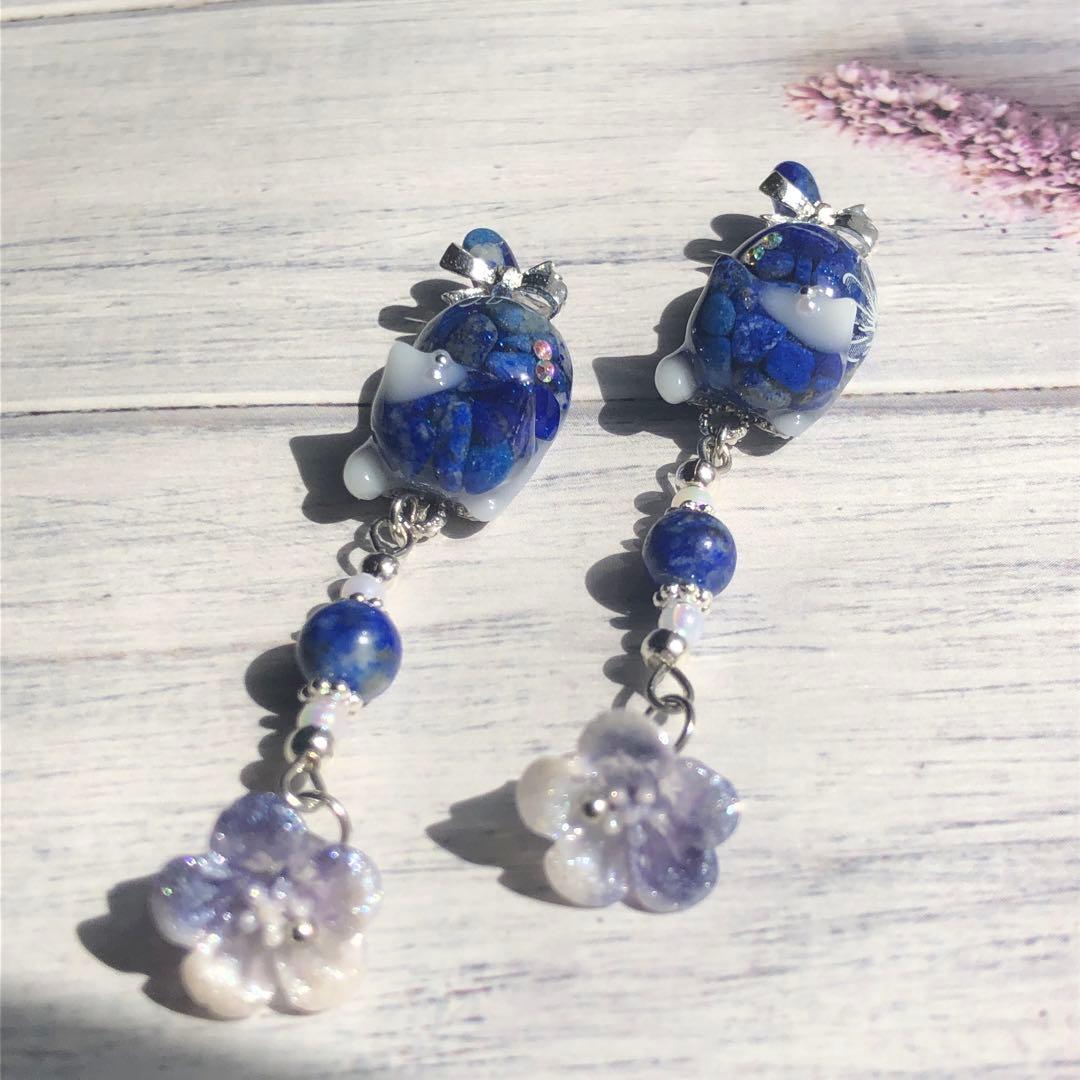 【2924】じゃれ猫　アクセサリー　レジン　天然石　ミニチュア