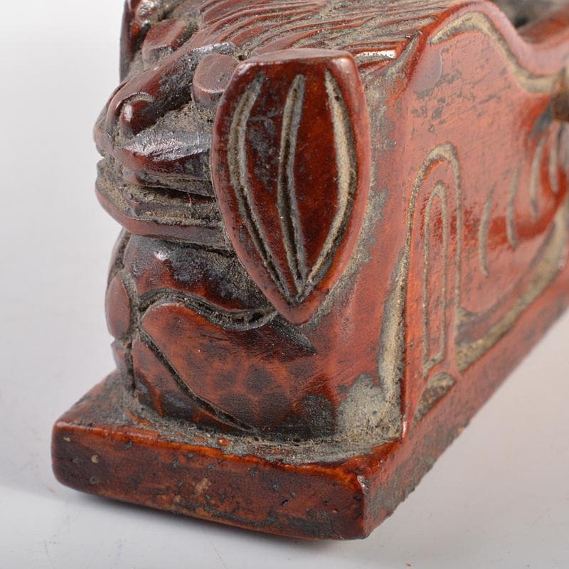 朝鮮美術　李朝　木彫　神獣刻　墨壷　V　R7245