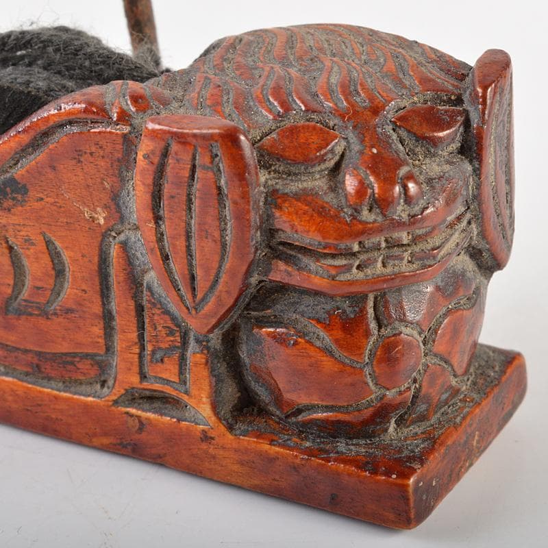 朝鮮美術　李朝　木彫　神獣刻　墨壷　V　R7245