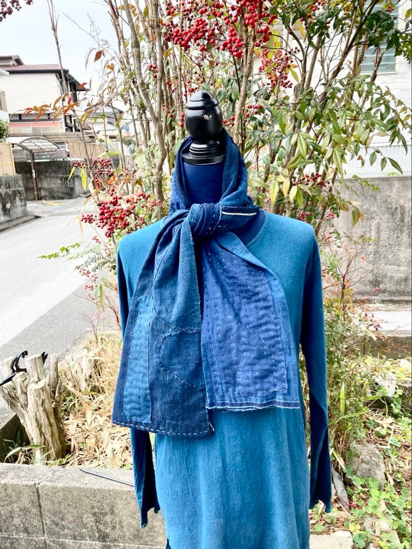 B42 襤褸　ストール　古布　リメイク　藍染　パッチワーク　継ぎ接ぎ　刺し子